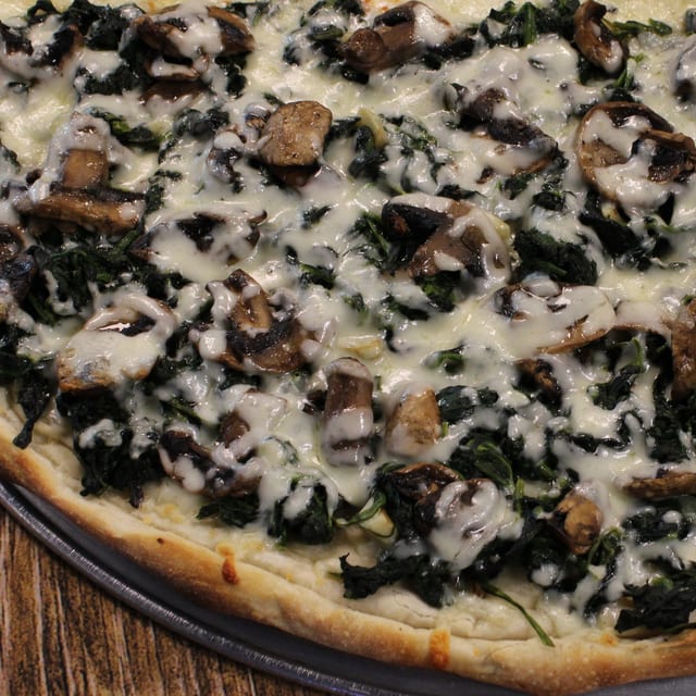 Spinach and Mushroom Pizza.